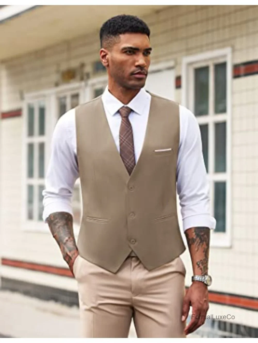 Men's Slim Fit Suit Vest V-Neck 3-Button Formal Waistcoat Lightweight Polyester